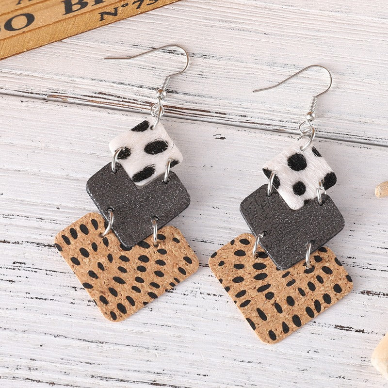 Wholesale Western Ethnic Style Leopard Cow Pattern Leather Earrings ACC-ES-ChuLian112