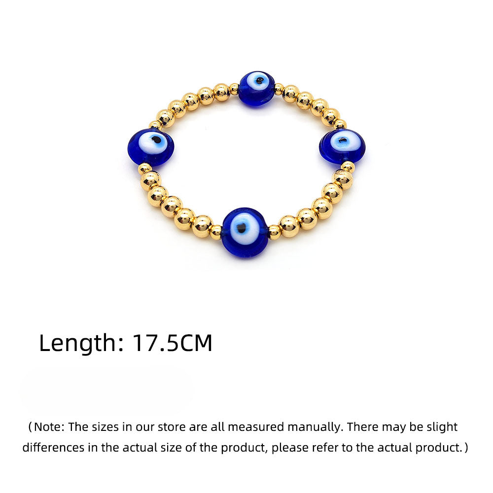 Wholesale Devil's Eye Glass Flat Bead Bracelet 18K Copper Gold Plated Beads Elastic Cord Bracelet ACC-BT-Qiqi010