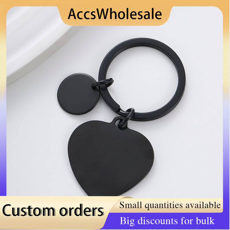 Custom Keychain with Laser Engraved Text or Logo - Multi-color Heart-shaped Small Round Metal Keychain