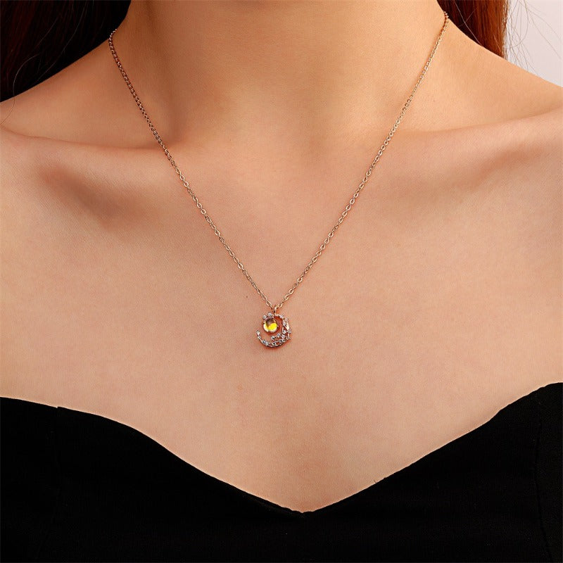 Wholesale Moonstone Pendant Necklace Forest Metal Moon Clavicle Necklaces ACC-NE-DQ001