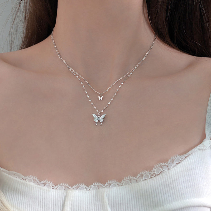 Wholesale Double Layer Butterfly Necklace Clavicle Chain Choker Necklace ACC-NE-JiuS007