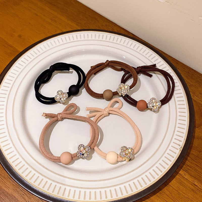 Wholesale 10pcs Small Fresh Diamond Four-leaf Clover Hair Scrunchies ACC-HS-Yimu001