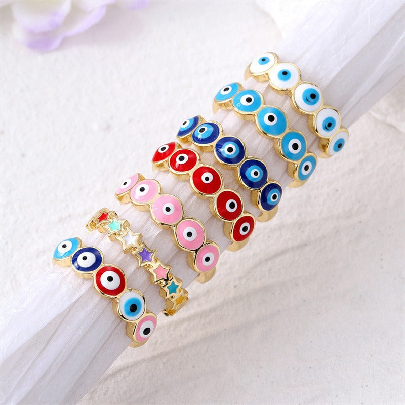 Wholesale Geometric Demon Eye Oil Drop Ring ACC-RS-QingHe002