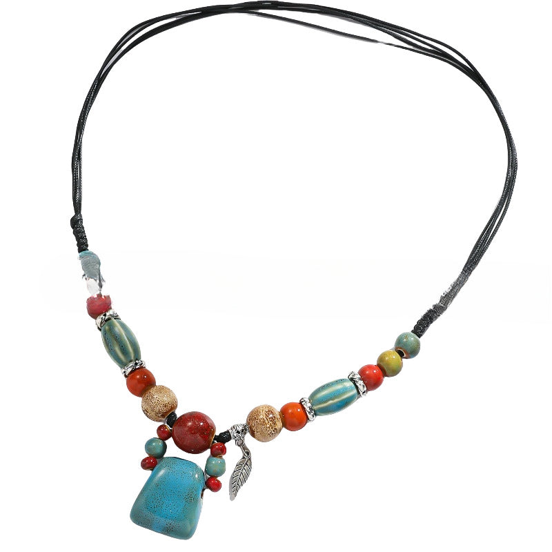 Wholesale Ethnic Style Red Pendant Ceramic Beaded Necklace ACC-NE-JunJie013