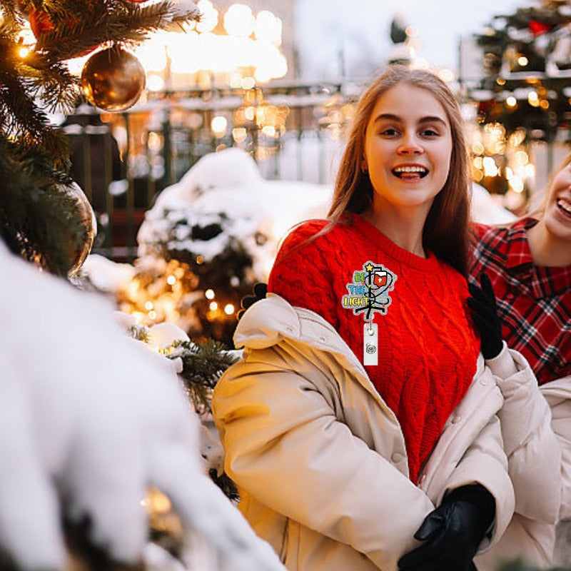 Wholesale Acrylic Christmas Lights Dog Dinosaur Black Cat Retractable Rotating Badge Keychain ACC-KC-QiDing029