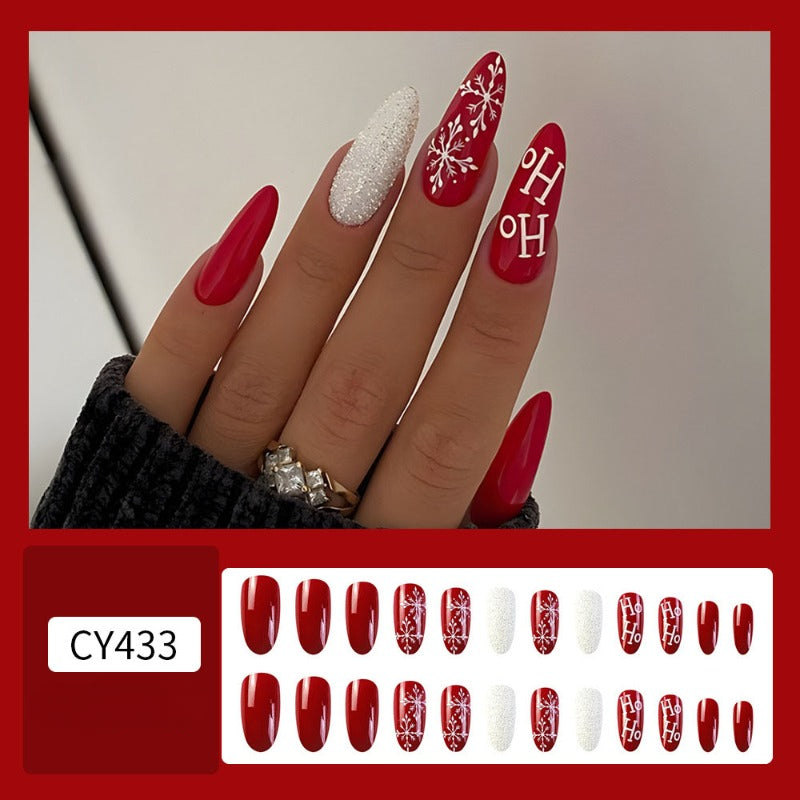 Wholesale 24 Pieces/box Christmas Red and White Snowflake Nails Kits Nail Stickers ACC-NS-QXJ024