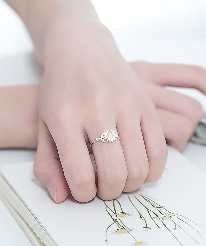 Wholesale 925 Sterling Silver Opening Ring Artistic Temperament Daisy Flower Ring