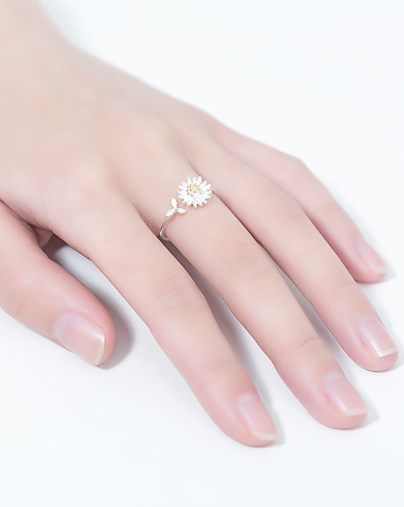 Wholesale 925 Sterling Silver Opening Ring Artistic Temperament Daisy Flower Ring