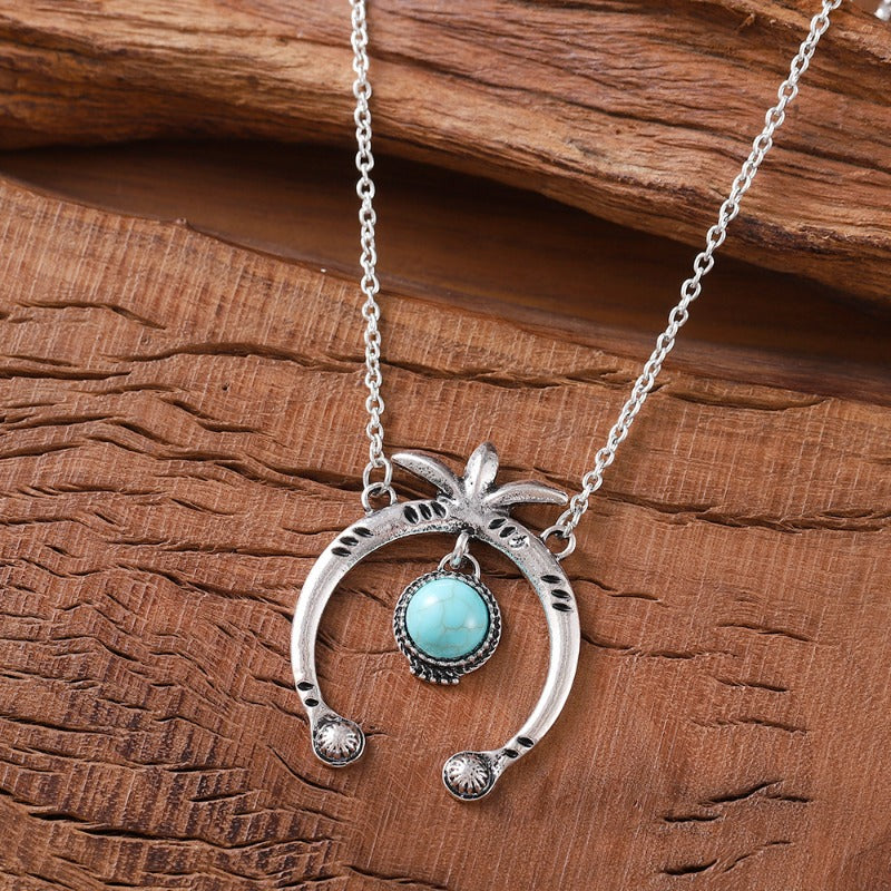 Wholesale Vintage Half Circle Alloy Stitching Turquoise Bohemian Necklace  ACC-NE-zhiyu012