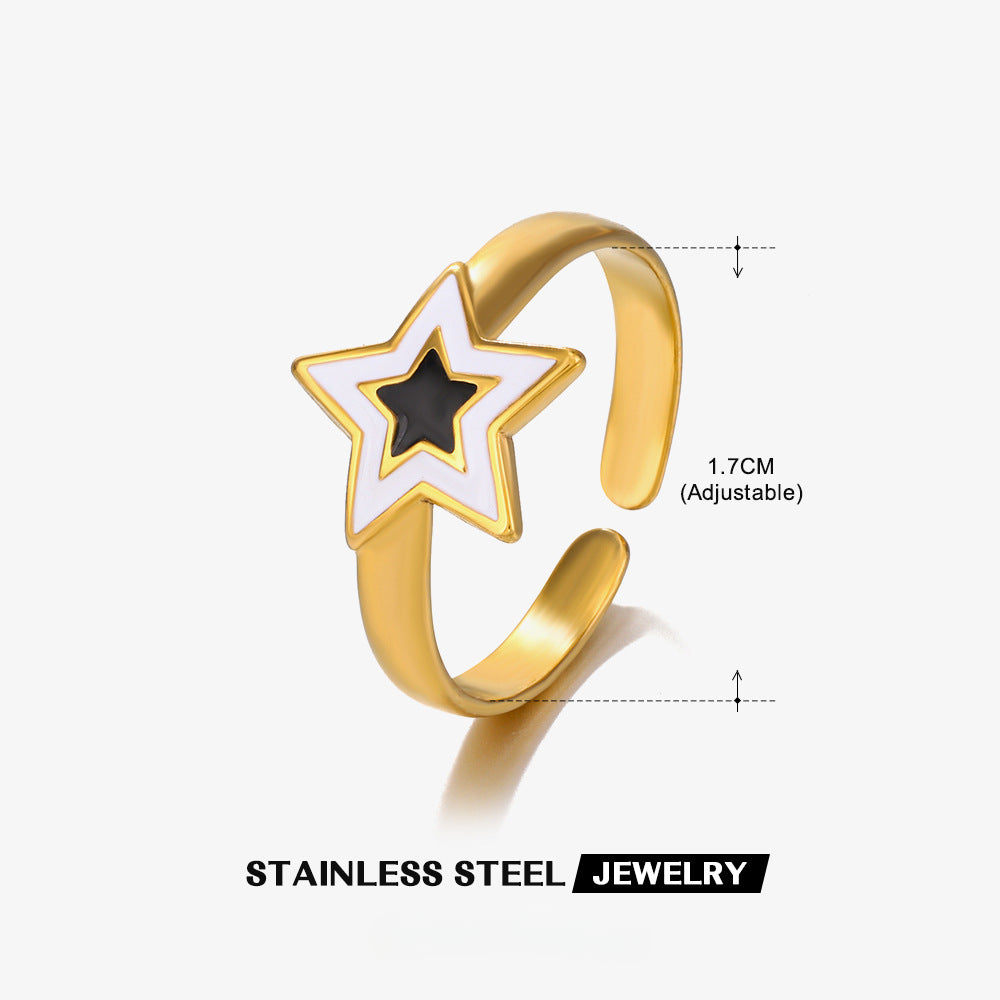 Wholesale White Oil Drip Stainless Steel Rings Five-pointed Star Love Geometric Ring ACC-RS-JiaLi004
