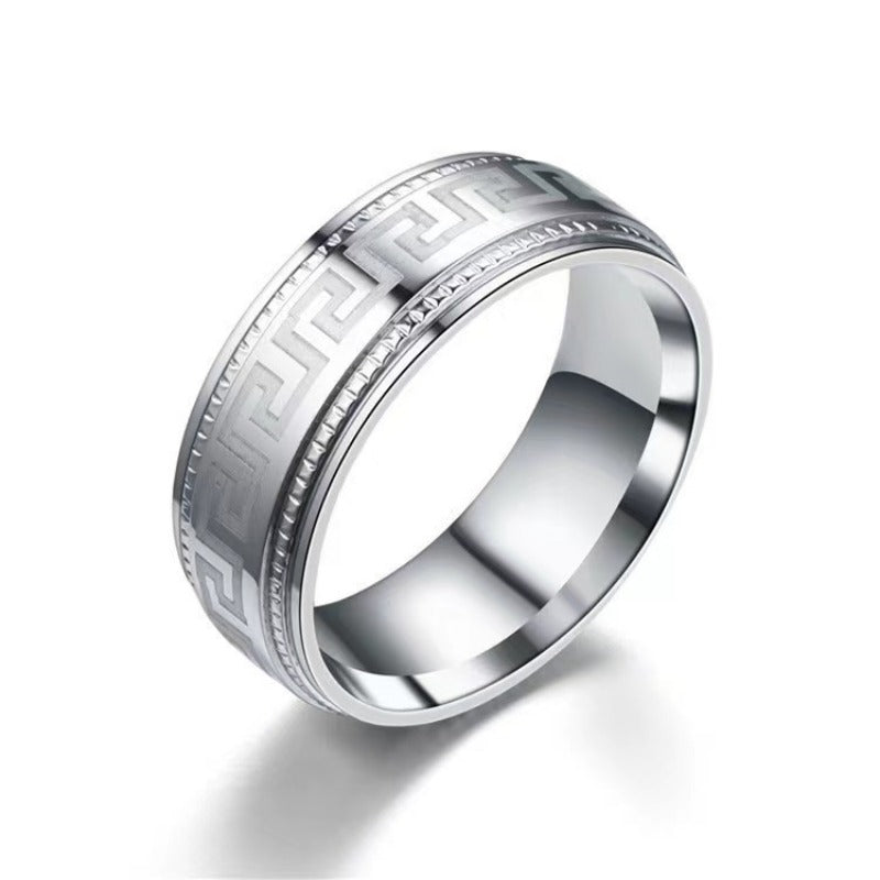 Wholesale Titanium Steel 18k Gold Men's Great Wall Pattern Rings ACC-RS-JinJ001