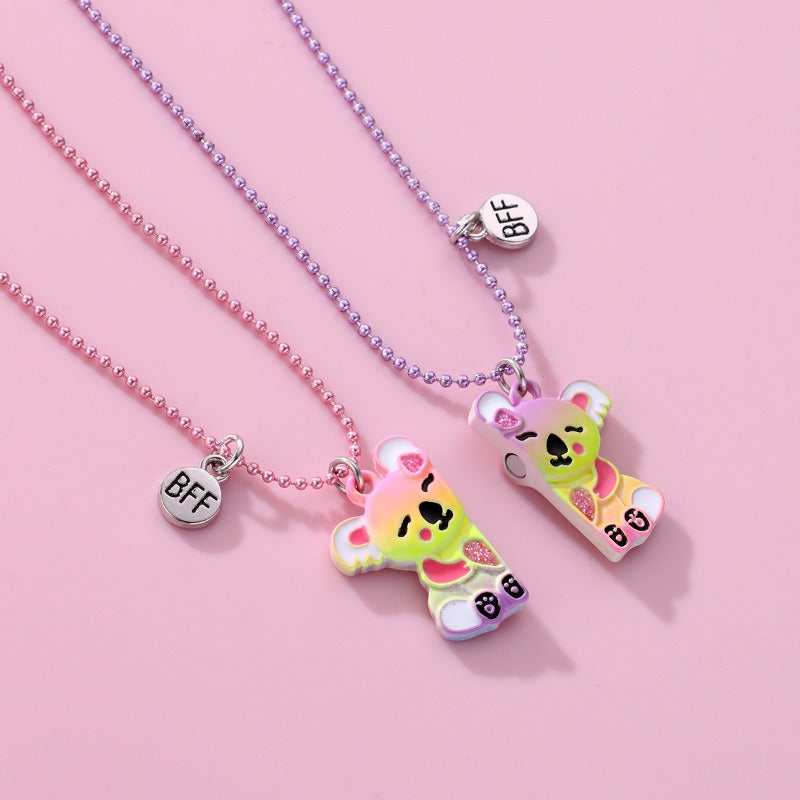 Wholesale Bear Cartoon Color Gradient Alloy Spray Paint Necklace Set ACC-NE-Hanp002