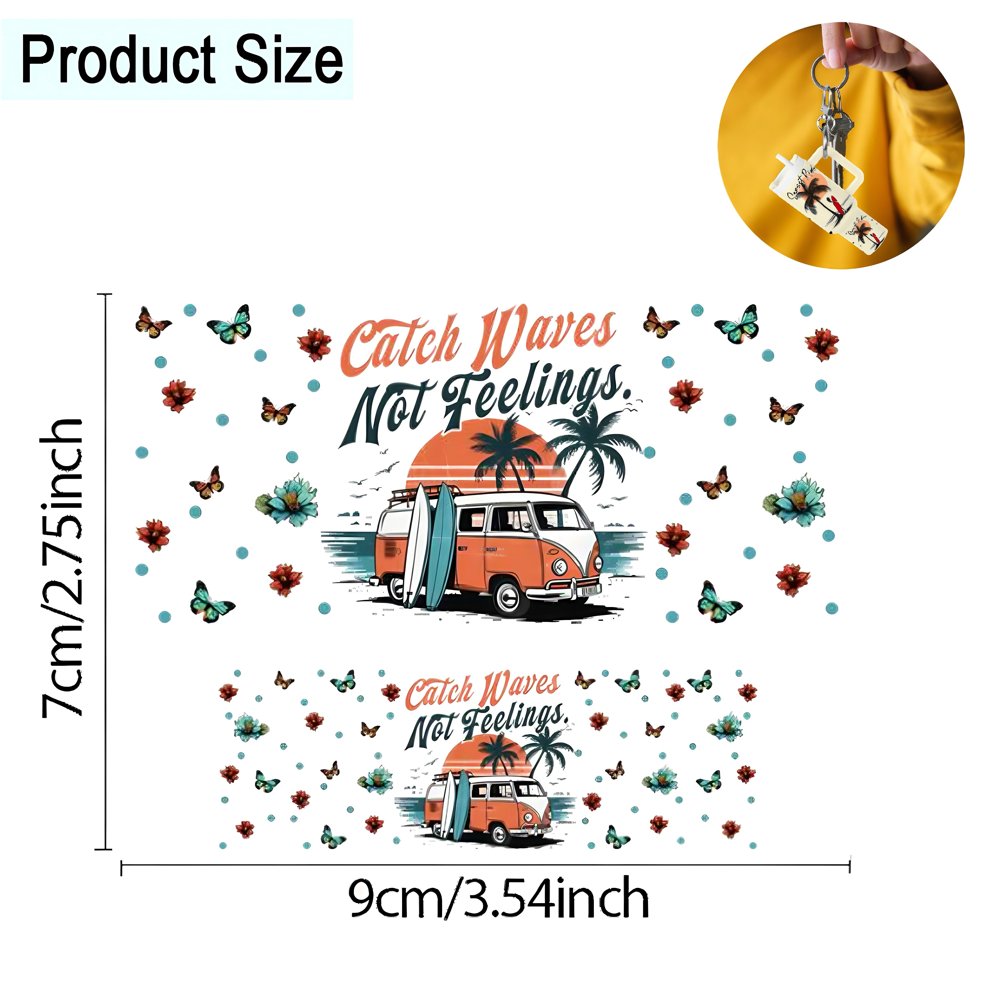 9pcs UV DTF Mini Tumbler Cup Keychain Wraps Lip Balm Holder, Summer Beach Holiday UV DTF Wraps Rub on Transfer Stickers for Women Cup Keychains Accessories, Cute Charms for Handbags and Backpack DIY Gift Cup Sticker Gift