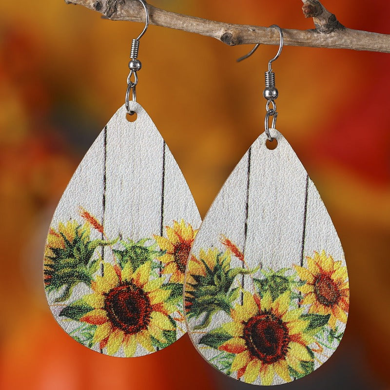 Wholesale Western Ethnic Style Cowboy Sunflower Water Drop Earrings ACC-ES-ChuLian140