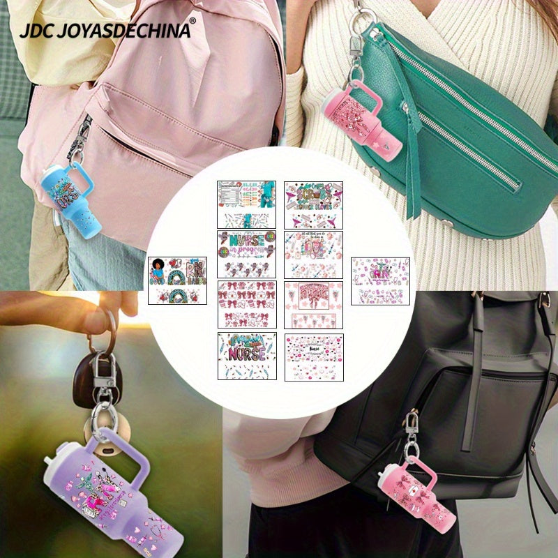 10pcs UV DTF Wraps Rub on Transfer Stickers 10 Style Nurse Themes for Mini Tumbler Cup Keychains Accessories DIY Gift Cup Sticker Gift