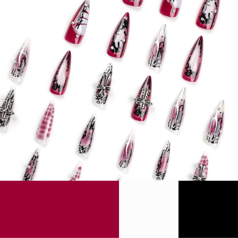 Wholesale 24 Pieces/box Dark Cross Press-on Nails Kits Nail Stickers ACC-NS-LeFan107