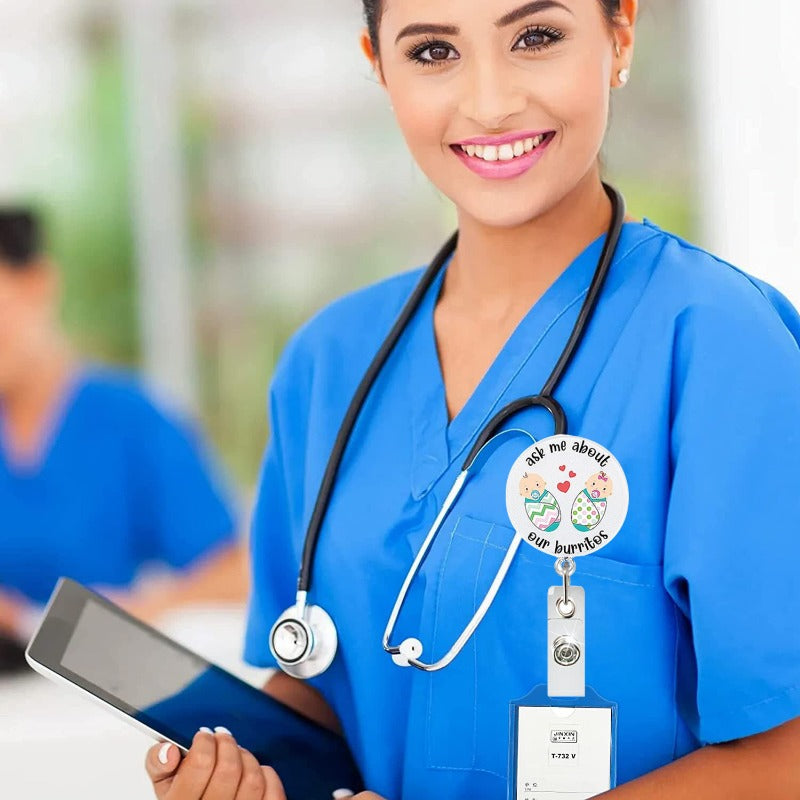 Wholesale Acrylic Baby Uterus Donut Retractable Rotating Badge Keychain ACC-KC-QiDing009