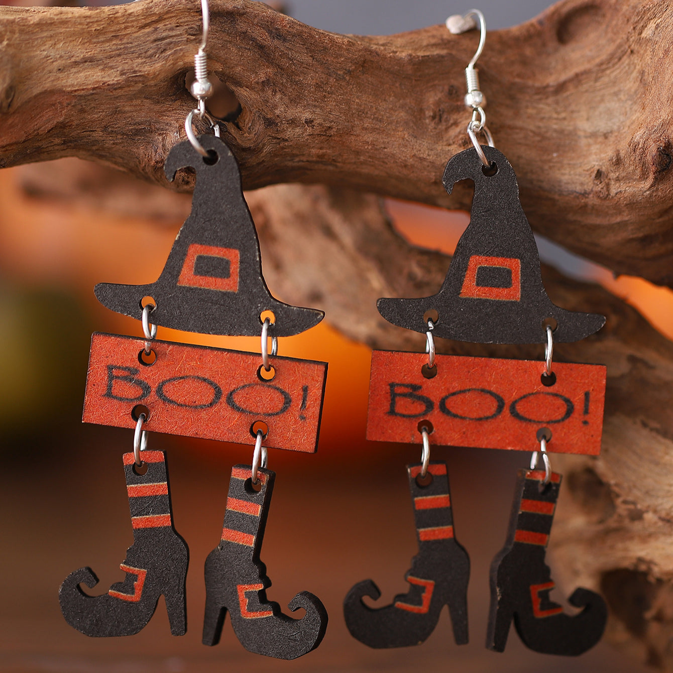 Wholesale Halloween Gothic Witch Hat Wood Earrings ACC-ES-ChuLian023