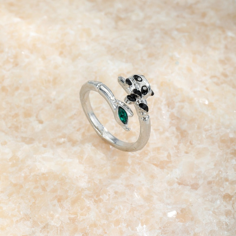 Wholesale Oil Drop Panda Open Adjustable Ring ACC-RS-QingHe004