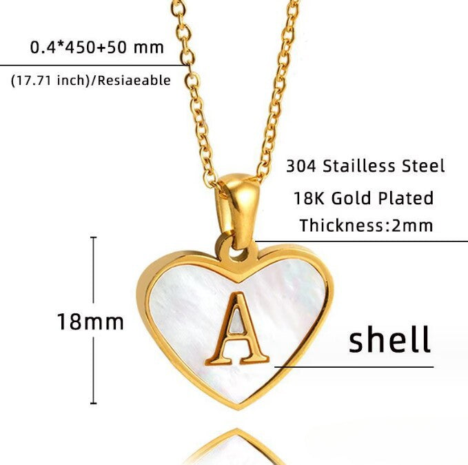 Wholesale 26 English Letters Heart Inlaid Shell Titanium Steel Necklace ACC-NE-DingChao002