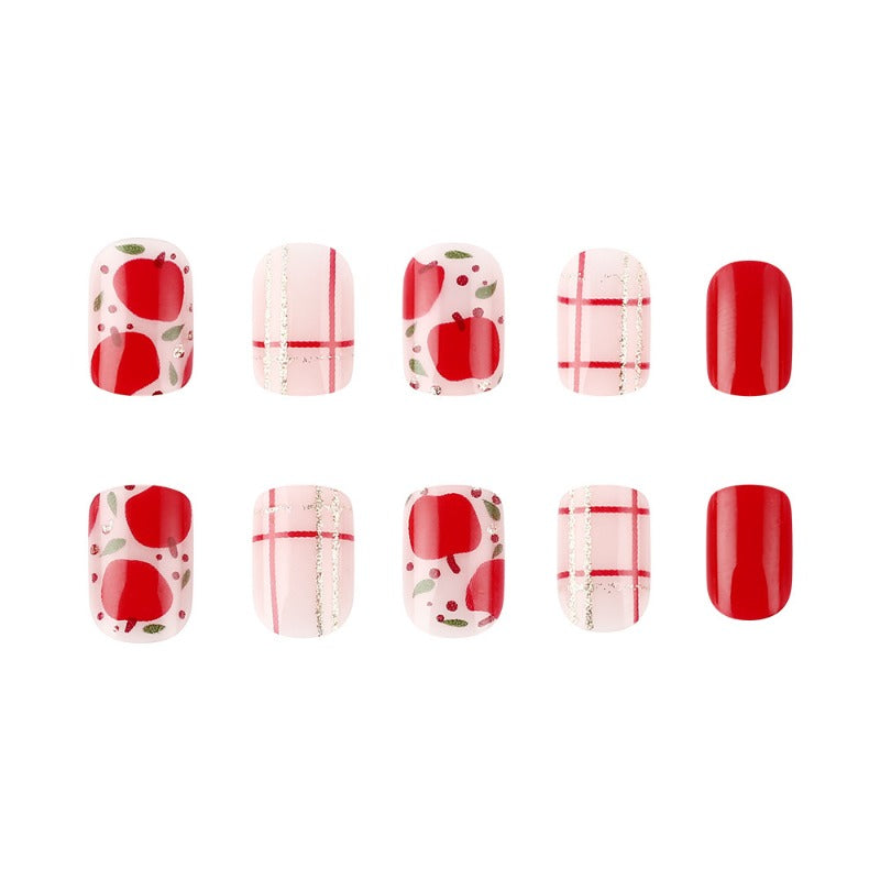 Wholesale 24 Pieces/box Christmas Eve Red Short Shiny Nails Kits Nail Stickers ACC-NS-MiKe019