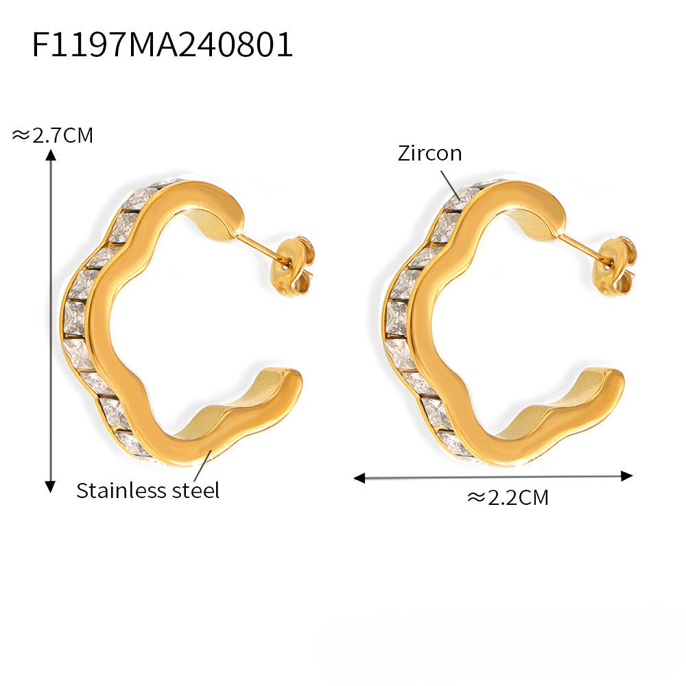 Wholesale Geometric Lace Inlaid Zirconia Stainless Steel Earrings ACC-ES-OMK005
