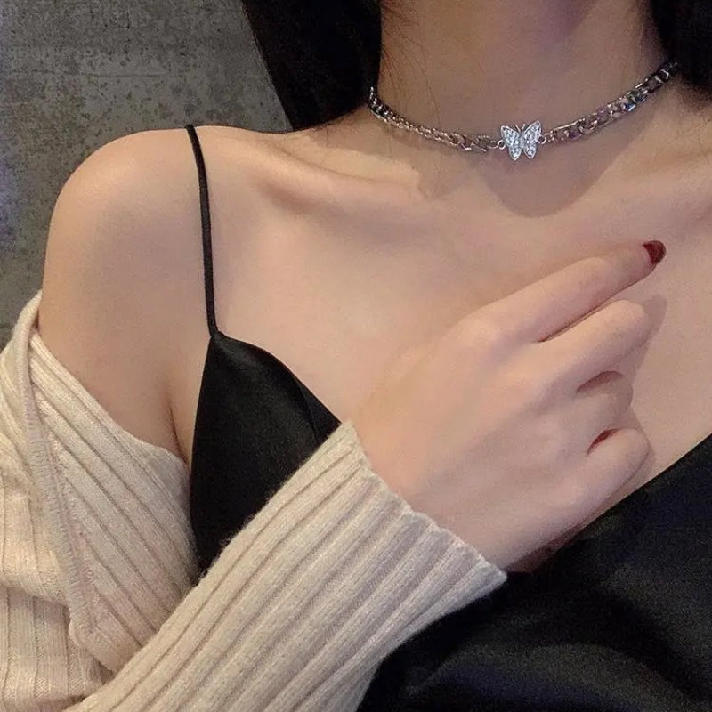 Wholesale 2pcs Diamond Butterfly Choker Clavicle Chain Choker Necklace ACC-NE-JiuS009