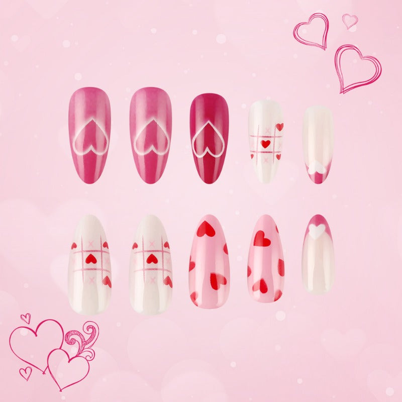 Wholesale 24 Pieces/box Valentine's Day Glossy Pink Love Nails Kits Nail Stickers ACC-NS-MiKe033