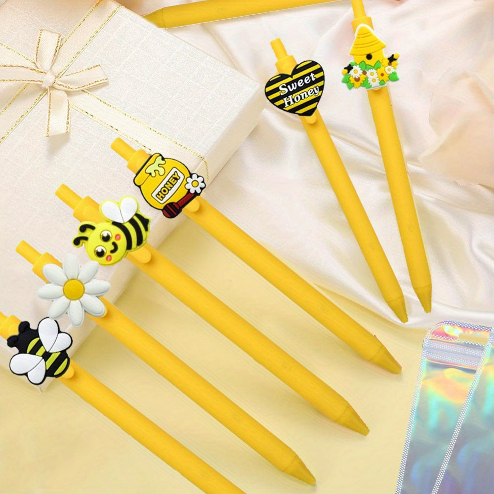 10pcs Cartoon Bee Pen Kits-5pcs Plastic Cartoon Honey Ballpoint Pen with 5pcs Colorful Bags Office Supplies Fashion Gifts