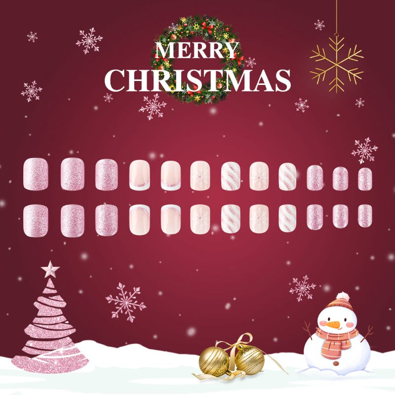 Wholesale 24 Pieces/box Christmas Glitter White Edge Nails Kits Nail Stickers ACC-NS-MiKe002