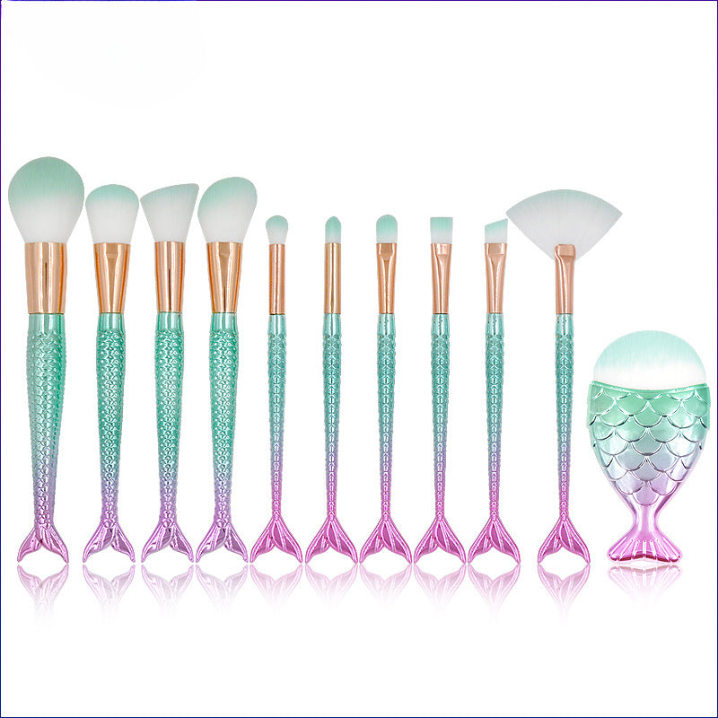 Wholesale 11 Pieces/set Mermaid Tail Eye Makeup Brush Set Eyebrow Brush Eye Shadow Brush Makeup Tools ACC-MB-LXY009