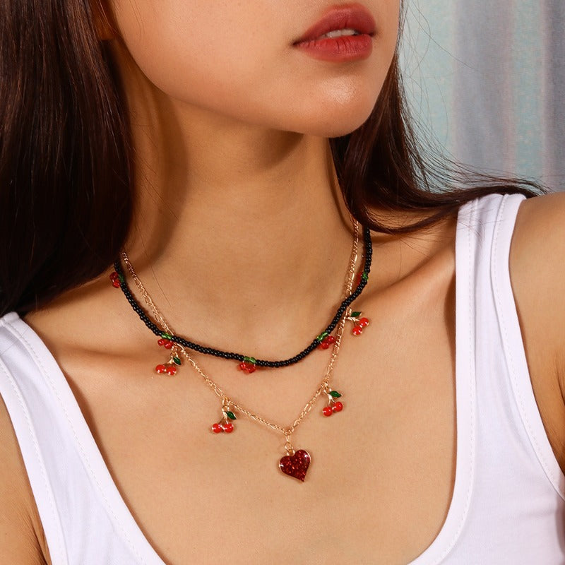 Wholesale Alloy Cute Cherry Love Heart Pendant Necklace Set ACC-NE-YueSen028