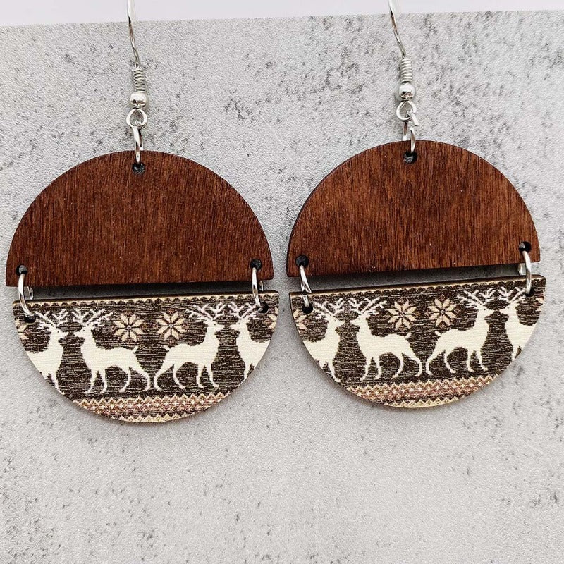 Wholesale Christmas Elk Dwarf Stitching Wooden Earrings ACC-ES-ChenY100