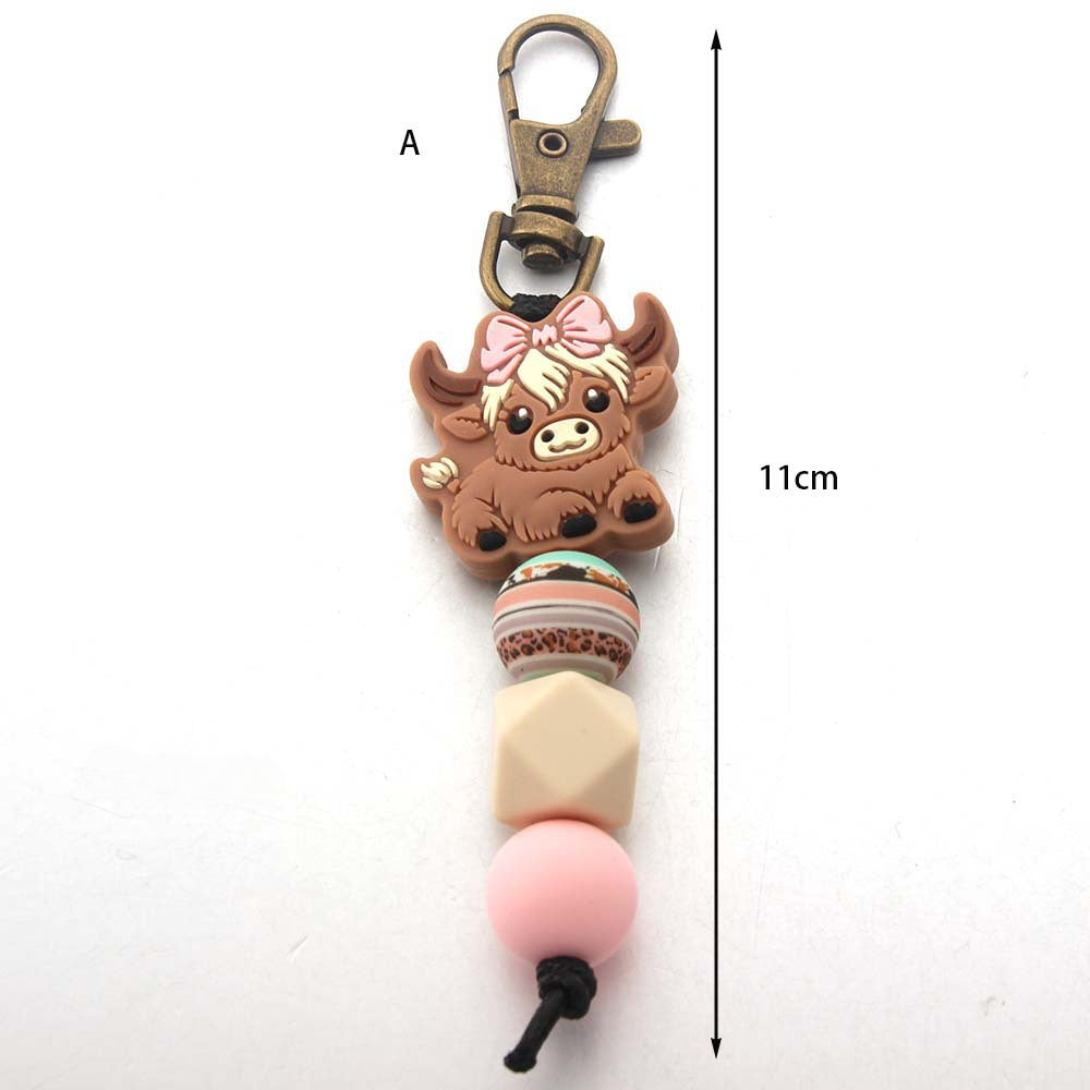 Wholesale Cartoon Cow Silicone Beaded Keychain Cute Keychain ACC-KC-JinAn009