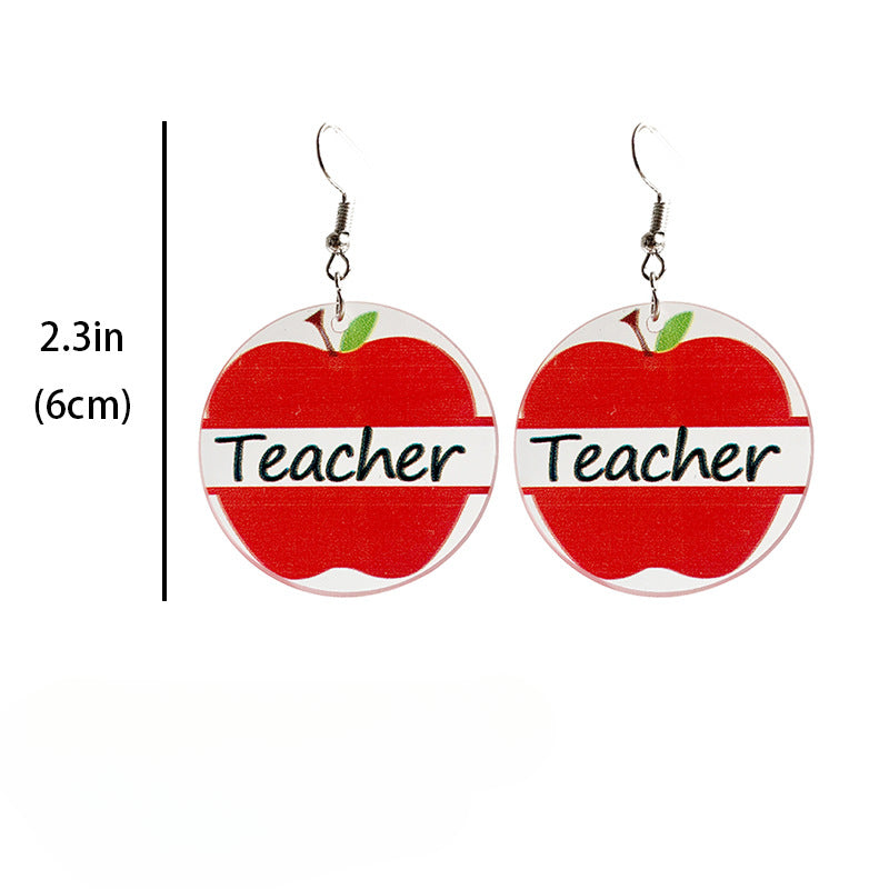 Wholesale Apple Rainbow Pencil Teachers Day Gift Acrylic Earrings ACC-ES-HY013