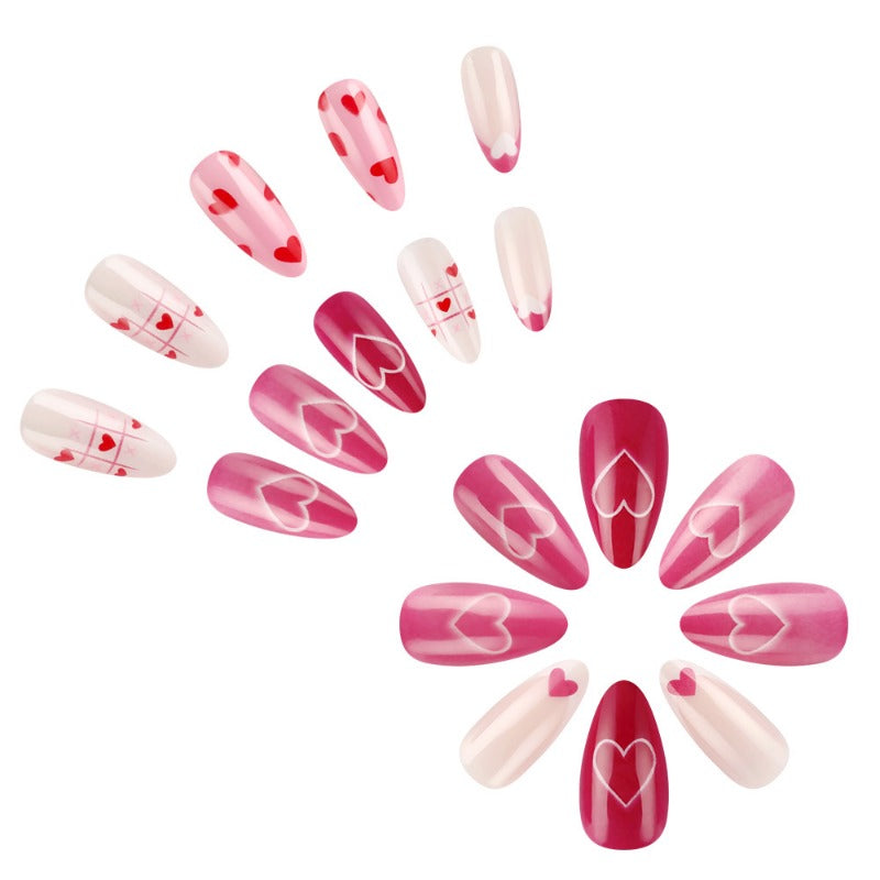 Wholesale 24 Pieces/box Valentine's Day Glossy Pink Love Nails Kits Nail Stickers ACC-NS-MiKe033