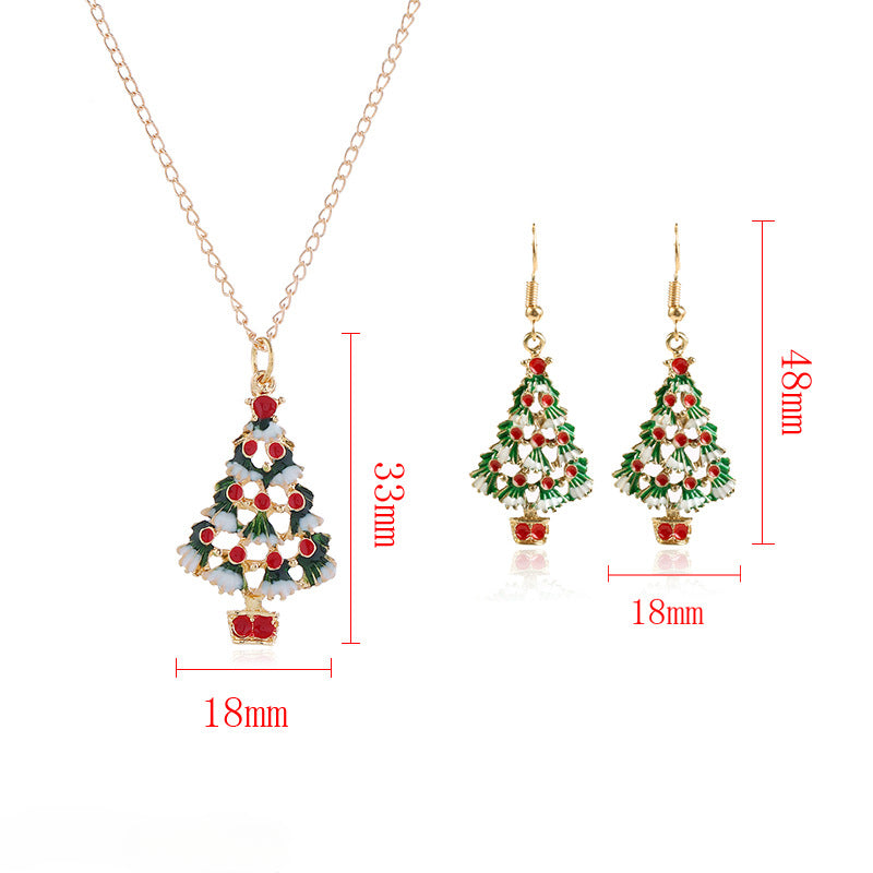 Wholesale Cartoon Oil Drop Colorful Christmas Tree Earrings Necklace Set ACC-NE-KaiQing002