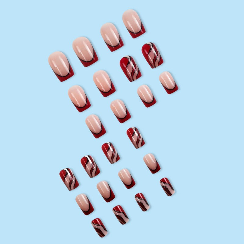 Wholesale 24 Pieces/box Red Wave Stripe Nails Kits Nail Stickers ACC-NS-QXJ050