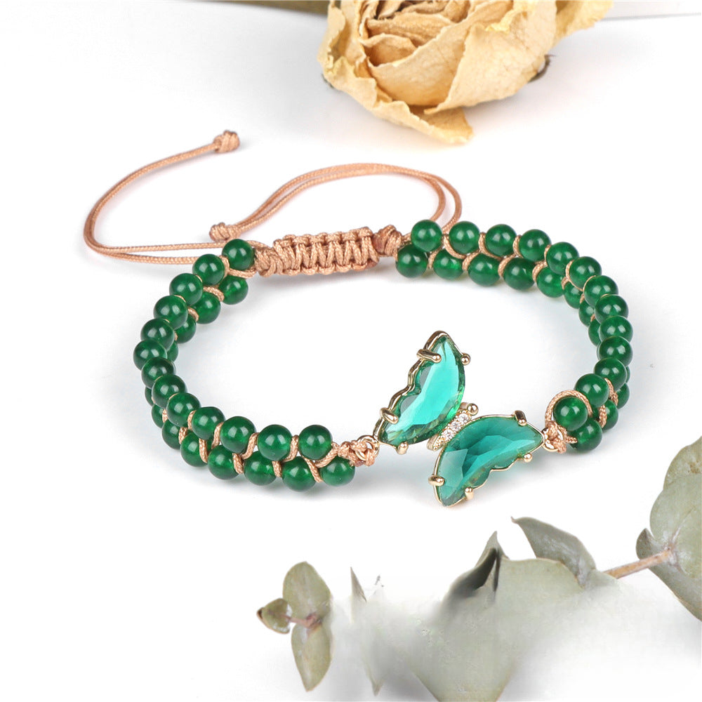 Wholesale Natural Stone Handwoven Amethyst Butterfly Pendant Bracelet ACC-BT-GEB006