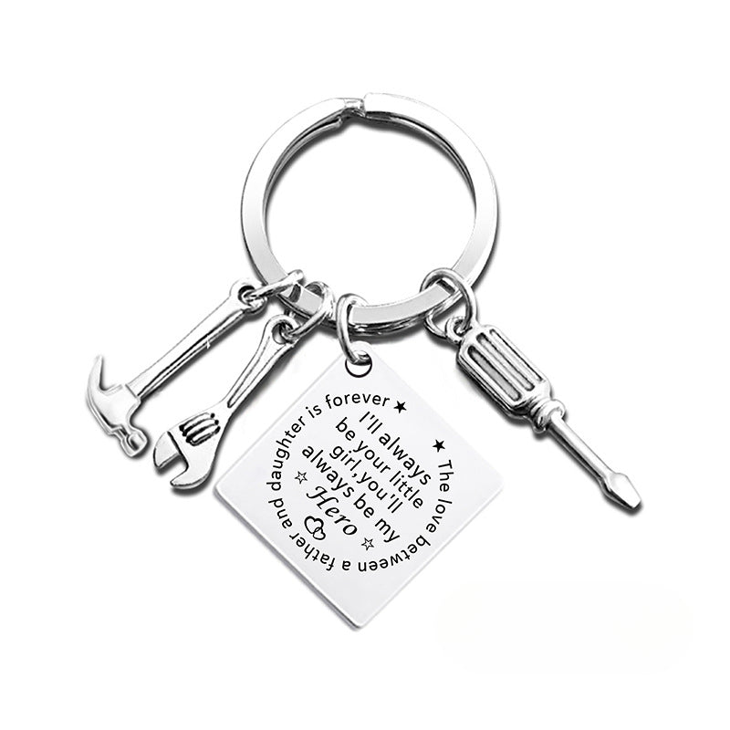 Wholesale Father's Day Hammer Wrench Square Hanging Tag Festival Gift Metal Keychain ACC-KC-Ganggu014