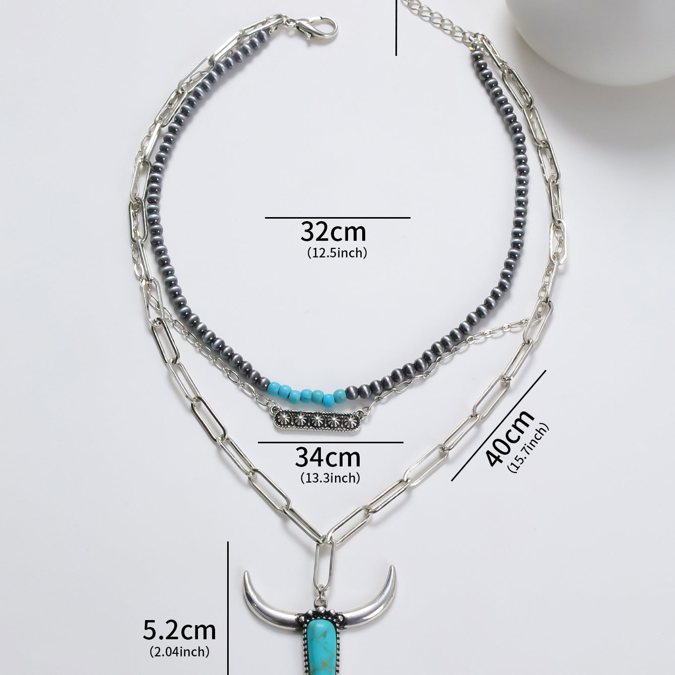 Wholesale Western Style Turquoise Bull Head Multi-layer Necklace ACC-NE-Xilu004