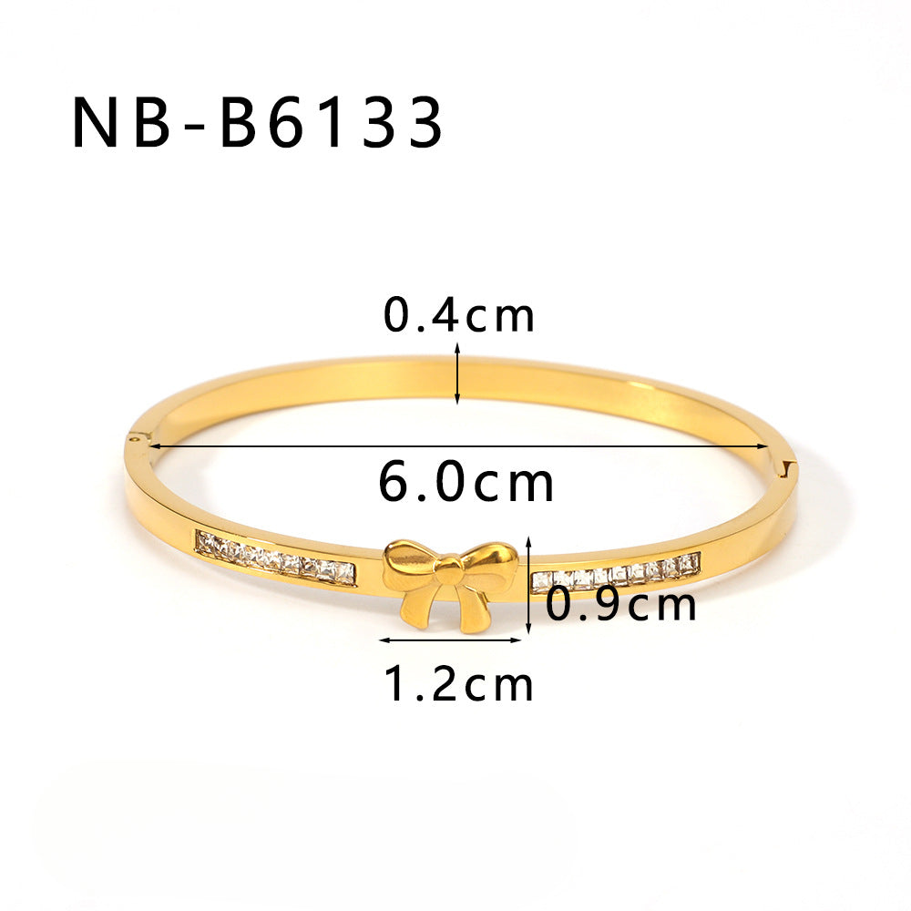 Wholesale Bow Inlaid Zircon Asymmetric Stainless Steel 18k Gold Plated Buckle Bracelet ACC-BT-XinY028