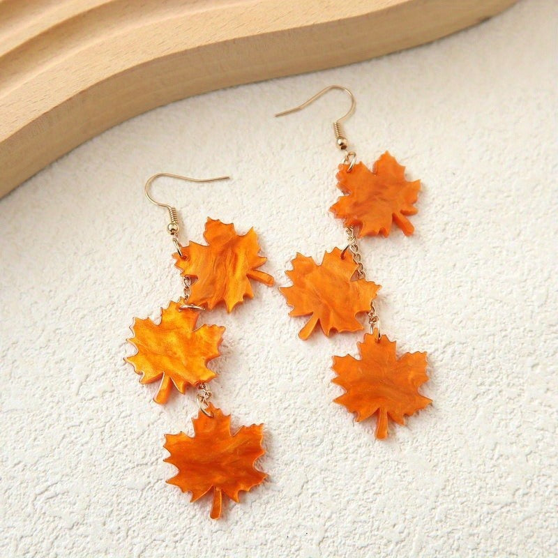 Wholesale Thanksgiving Water Pattern Acrylic Maple Leaf Shape Earrings ACC-ES-Xiyin002