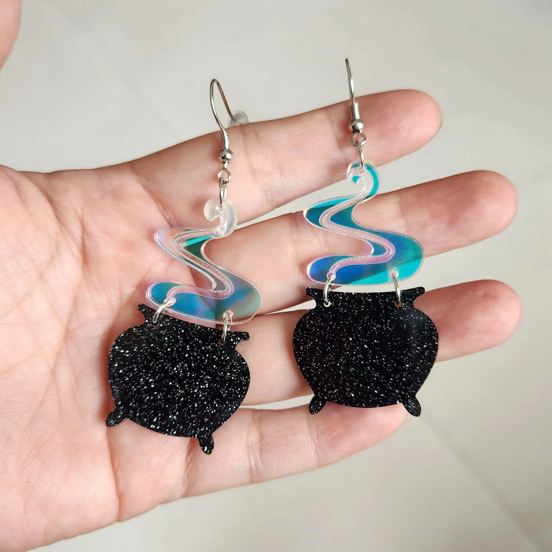 Wholesale Halloween Black Glitter Acrylic Magic Witch Bar Acrylic Earrings ACC-ES-XP020
