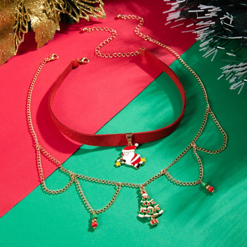 Wholesale Christmas Flannel Old Man Collar Rice Beads Christmas Tree Necklace ACC-NE-YongGe007