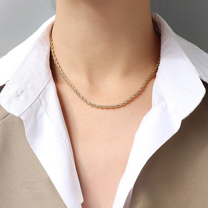 Wholesale 2pcs Cross Necklaces Snake Bone Chain Twist Chain Box Chain Titanium Steel 18K Gold Plated Clavicle Chain ACC-NE-MiLi002