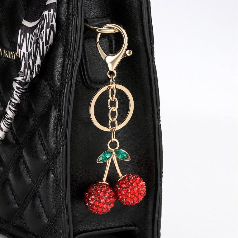 Wholesale Cute Simulation Fruit Alloy Rhinestone Cherry Keychain ACC-KC-RongRui032