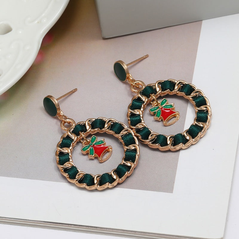 Wholesale Christmas Earrings Metal Oil Drop Ring Bell Christmas Tree Earrings ACC-ES-DingZhou003