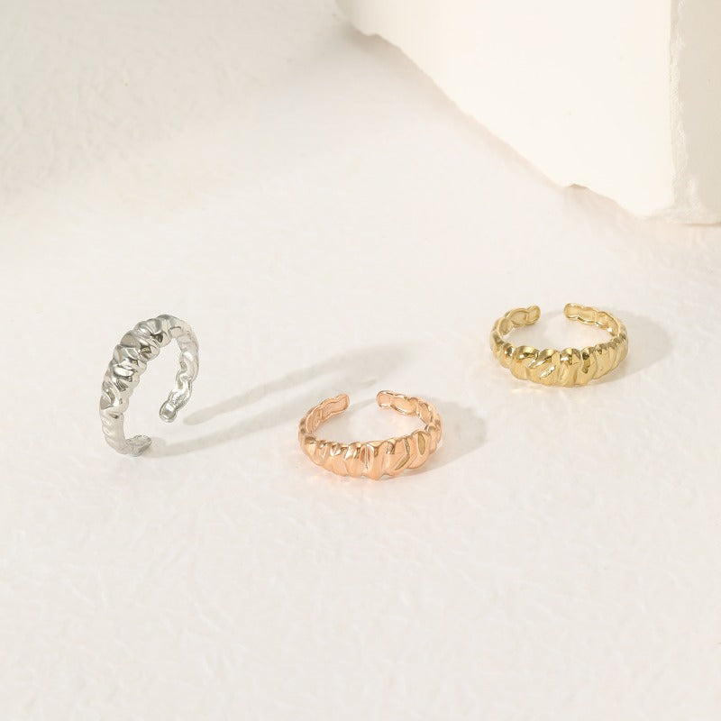 Wholesale Irregular Texture Hammered Pattern Open Stainless Steel Rings ACC-RS-YunHe002