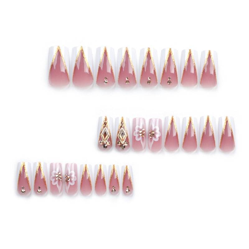 Wholesale 24 Pieces/box White Edge Flower Diamond Nails Kits Nail Stickers ACC-NS-LeFan255